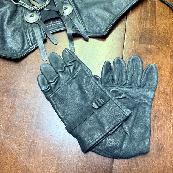 Harley Davidson Leather Vest Mens 2XL Black Lace Up Biker Motorcycle Vtg Gloves - Picture 9 of 9